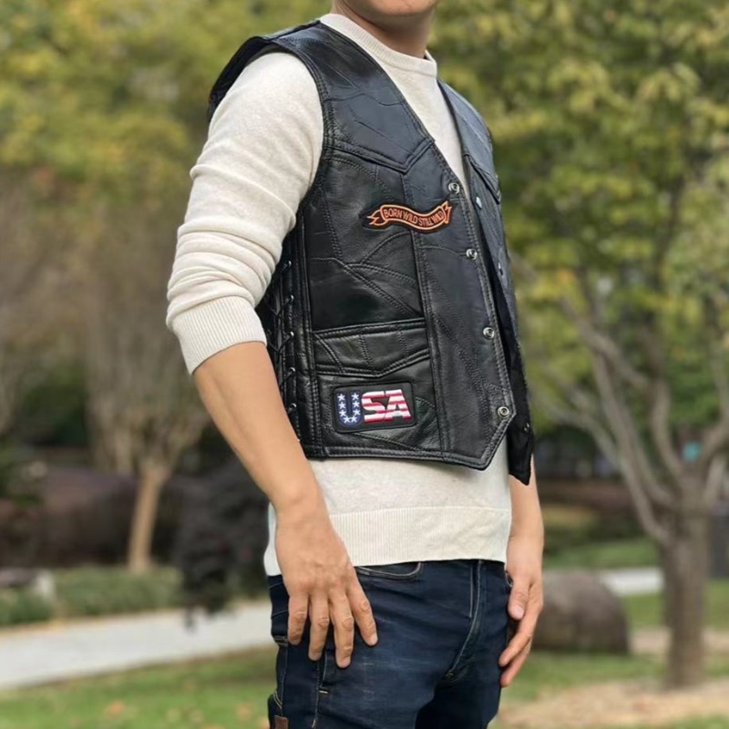 NEW Motorcycle Vests Men Cafe  - Riding Jacket Leather recension och pris